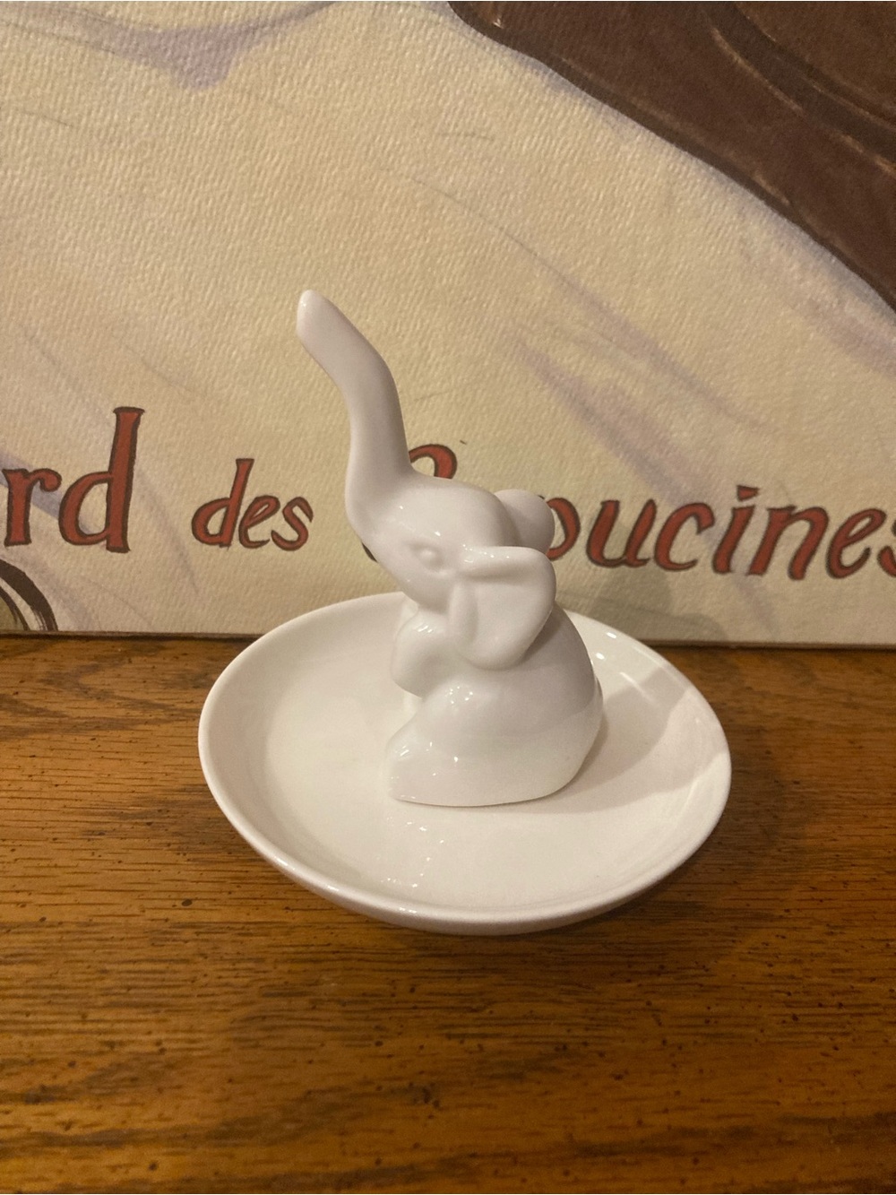 Elephant Ring Holder Dish with Rose Gold Accent -White - Picture 3 of 5